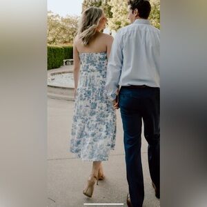 Blue and white classic toile motif vintage pattern dress